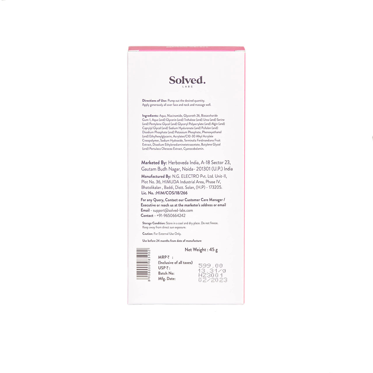 Solved Labs 10% Niacinamide Pink Serum Jelly | Hydrating with Vitamin B12| Reduces Dark Spots | Anti-Inflammatory, Sensitive & Acne-Prone Skin | Reduces pigmentation | Men & Women | 45 ml