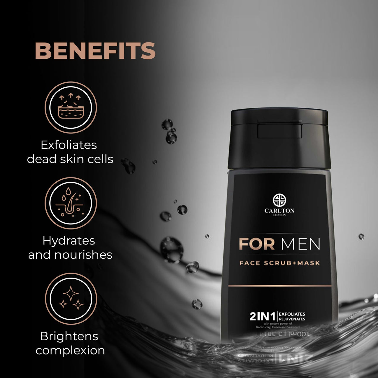 Carlton London Men Face Scrub & Mask I Aloe vera Soybean Walnut Coffee I Exfoliates dead skin Brightens complexion Hydrates and Nourishes | 1x100ml