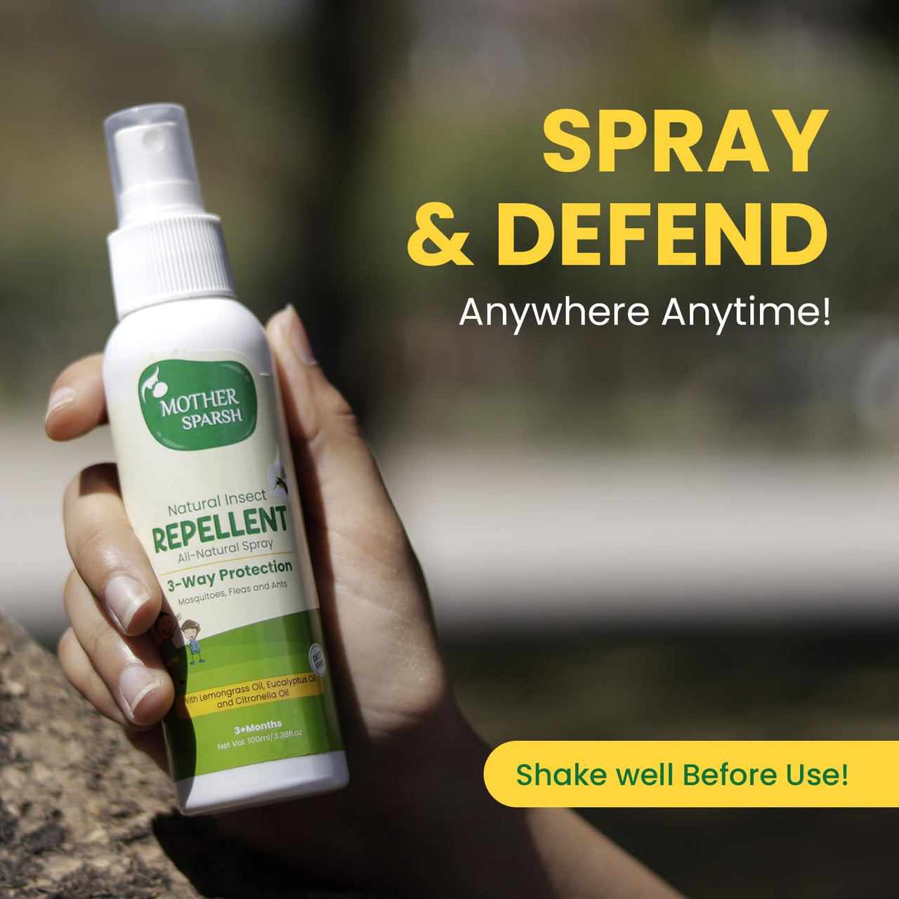 Mother Sparsh Natural Insect Repellent for Babies, Herbal Armor, 100% Protection from Mosquitoes, Fleas and Ants, 100 ml, (Pack of 2)