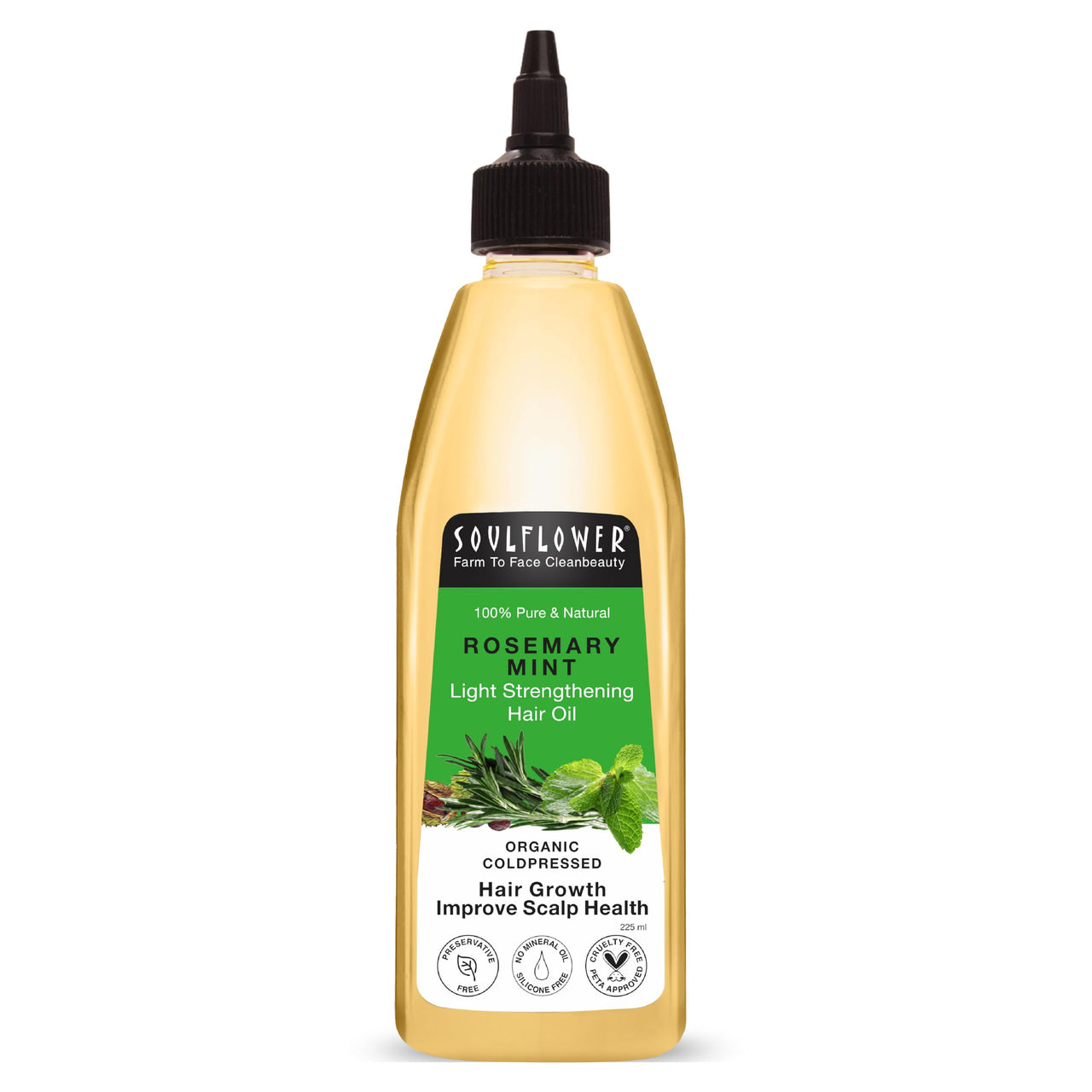 Soulflower Rosemary Mint Light Hair Oil | Hair Growth, Hair Fall Control, Dandruff & Split Ends | With Amla, Argan, Castor | Cooling Scalp Oil for Men & Women | 100% Natural & Organic | 225ml