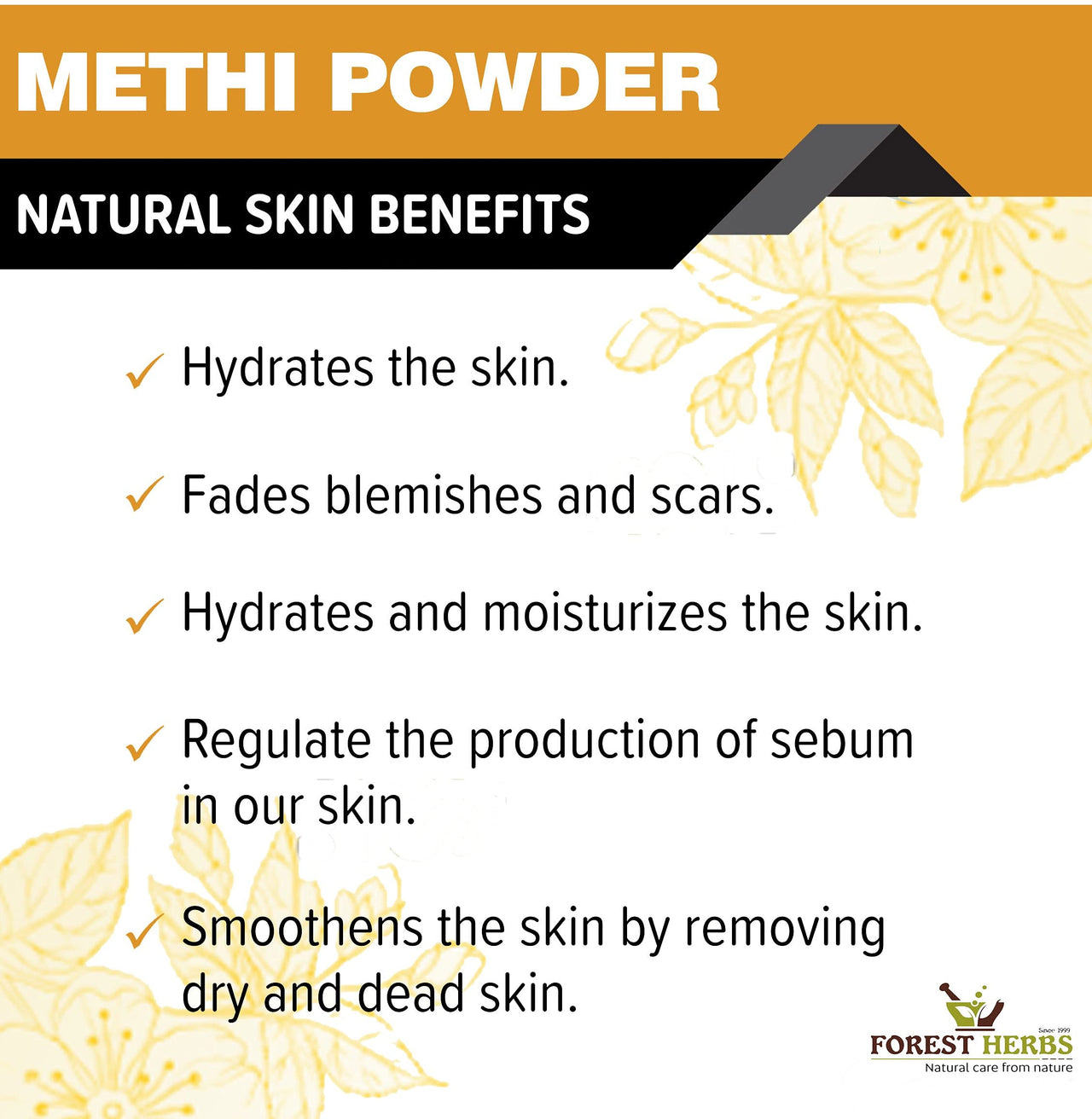 The Forest Herbs Natural Care From Nature 100% Pure Edible Fenugreek Methi Powder 200g For Hair Growth and Skin Care, Eating