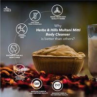Herbs & Hills Multani Mitti Body Cleanser Pack of 4-100g Each | Gentle Exfoliation for Glowing Skin | Banish Pimples and Scars | Soothe Skin Irritations