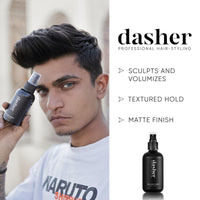 Dasher Sea Salt Spray (100ml) & Cream Pomade (100g), Medium Hold Puck, Water-Based, Volumizes & Texturizes Hair, With Bhringraj & Vitamin E