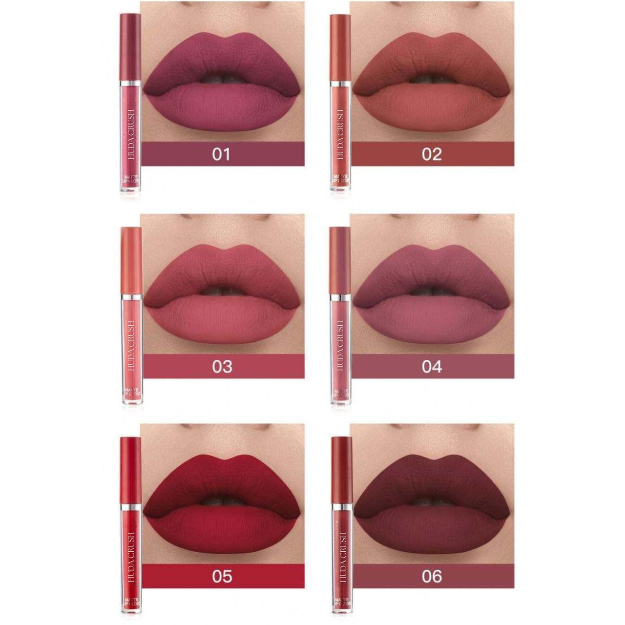 HUDACRUSH HUDA CRUSH 6-Piece Liquid Matte Nude Lipstick Set - Velvet Waterproof Mini Lipsticks for Women, Non-Stick Formula