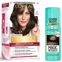 L'Oreal Paris Magic Retouch, 75ml - 2 Dark Brown and Excellence Creme Hair Color, 72ml+100g - 4 Natural Dark Brown