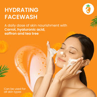 Karrot Natural Skincare Carrot Hydrating Face Wash, Boosts Radiance and Evens Skin Tone, with Hyaluronic Acid, Saffron and Tea Tree, For Women and Men, Suitable for All Skin Types, 100 ml