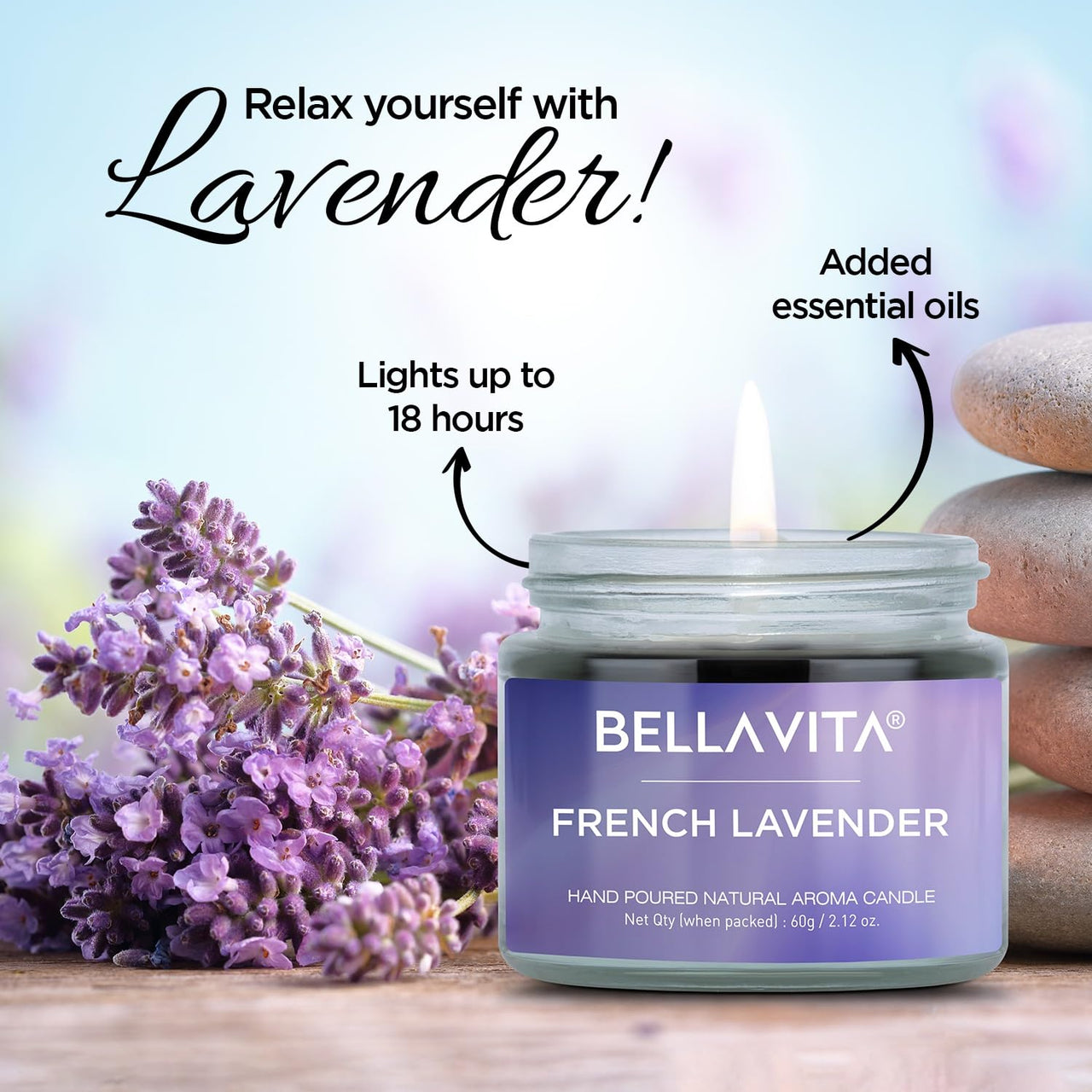 Bella Vita Organic Soy Wax Aroma Candles Set Of 4 Scented Aromatic Fragrance Vanilla, Cinnamon, Lavender & Rose For Gifting Home, 60 Gms Each,Up To 15 Hours Burn Time