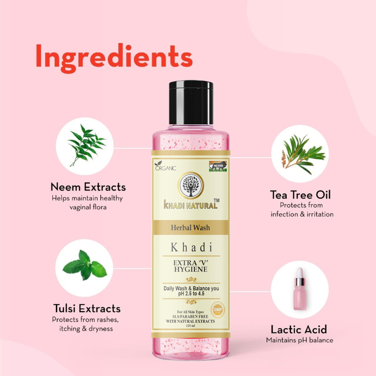 Khadi Herbal Natural Extra V Hygiene Wash, 120 Ml