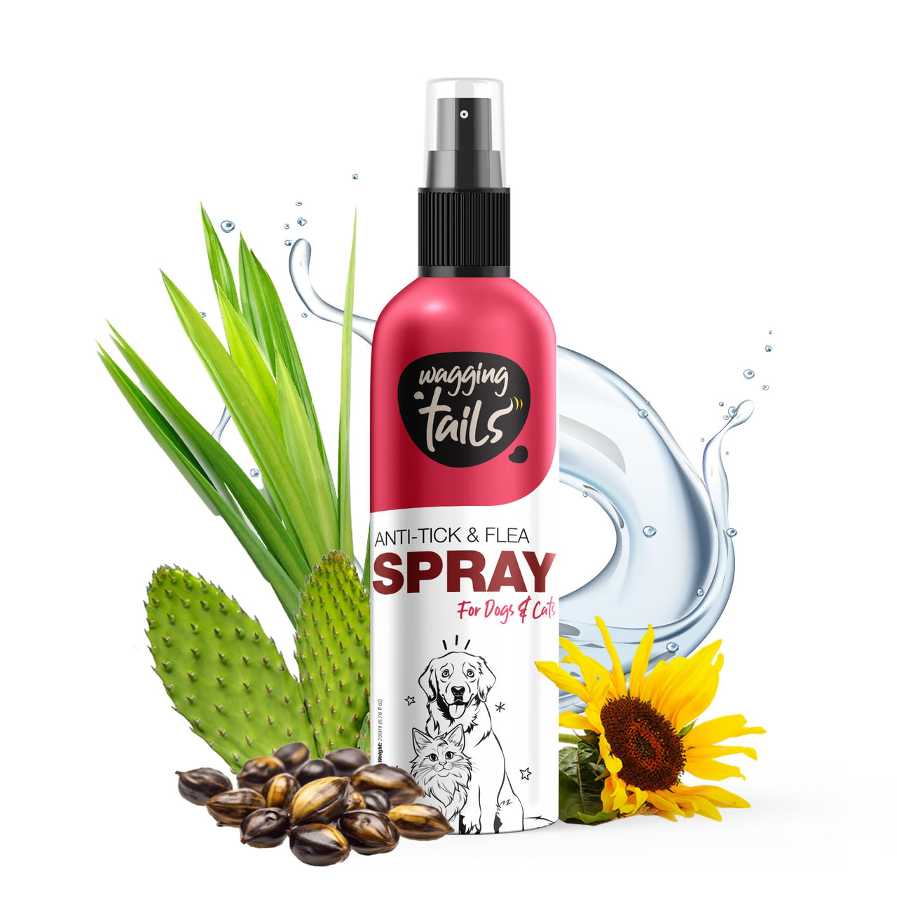 Wagging Tails 7-in-1 Grooming Kit: Dog Shampoo 200ml, Dry Bath 200ml, Massage Oil 200ml, Paw Butter 50g, Paw Spray 100ml, Anti-Tick & Flea Spray 200ml, & Fur Breeze 200ml-natural Ingredients