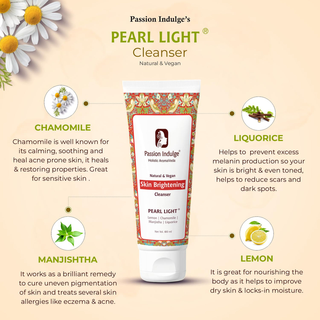 Passion Indulge Natural Pearl Light Cleanser 100ml & Simpli Aloe vera Gel 200ml Pack For Clear Complexion & Skin Brightening