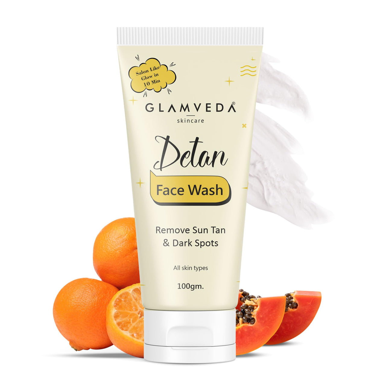 Glamveda Detan Face Wash | Gel To Foam Cleanser | Clears Tanning & Pigmentation | Paraben & SLS free| 100gm