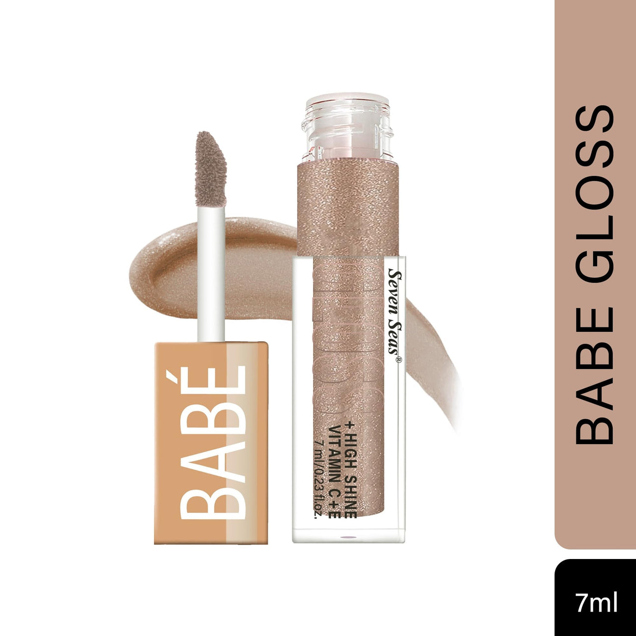Seven Seas Babe Glittery Lip Gloss With High Shine Lip Color For Glossy Look |Lightweight Non Sticky Lip shiner For Moisturizing Lips (Rose,7ML)