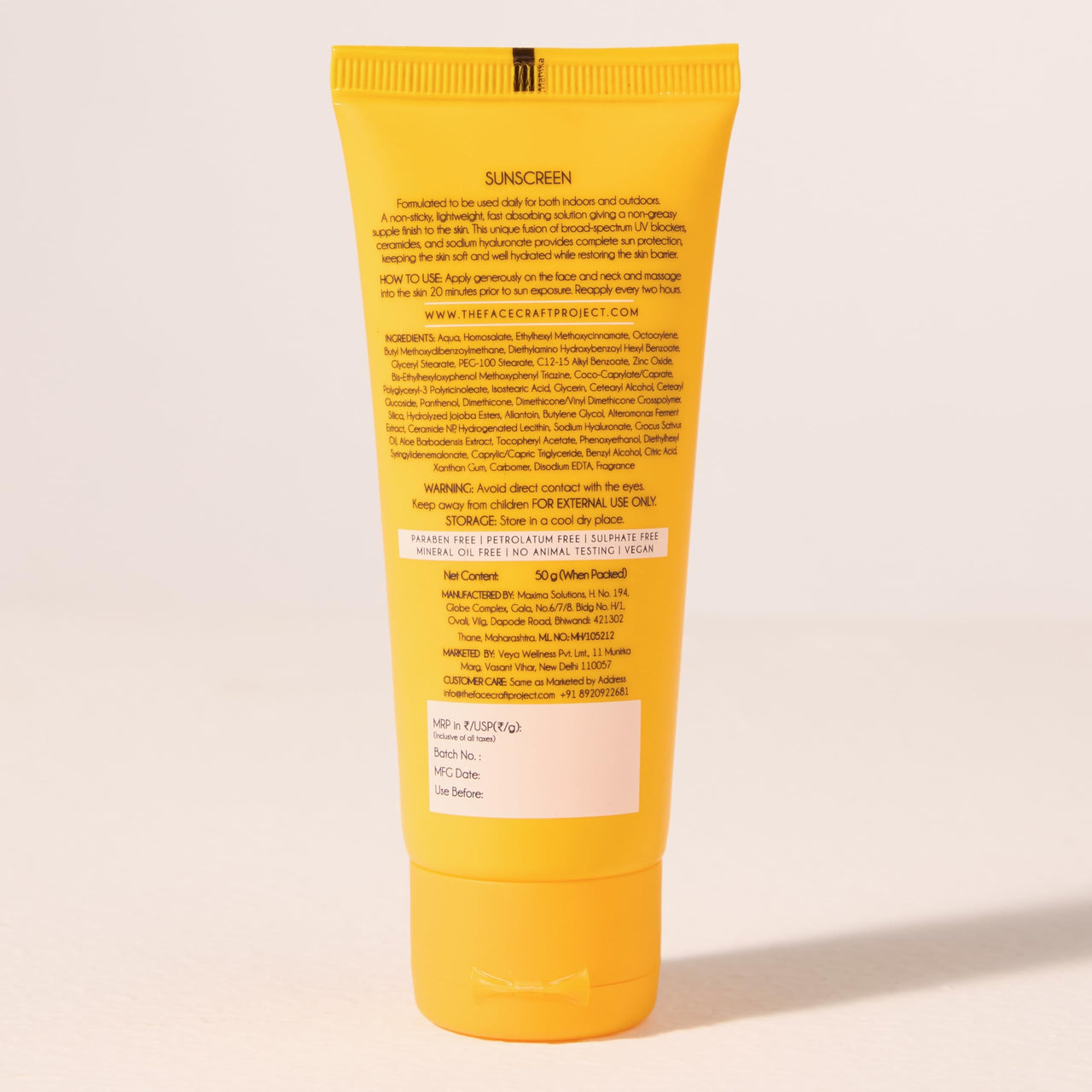 THE FACECRAFT PROJECT Broad Spectrum | SPF 50+ | Lightweight Sunscreen Crme |UVB & UVA Protection | Skin Barrier Support | Non-Sticky | No White Cast | Natural Finish | Daily Sun Care (50gm)