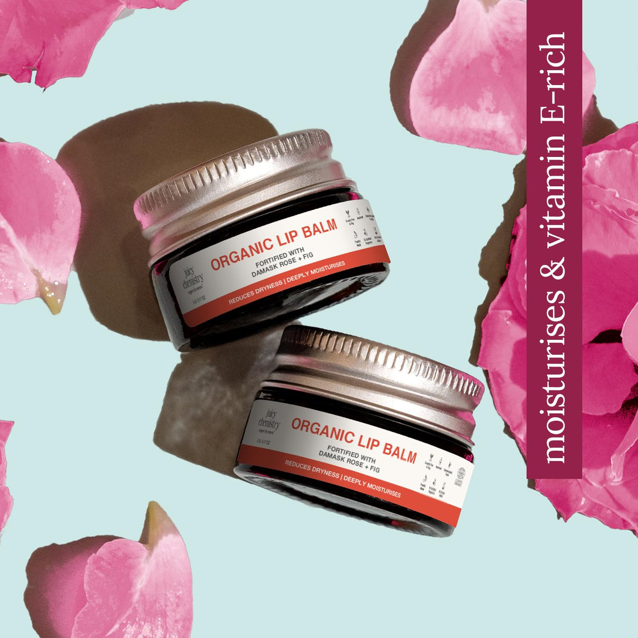 Juicy Chemistry Damask Rose & Fig Organic Lip Balm, 5 g | Enriched with Cocoa Butter, Jojoba & Apricot Oil to Smooth and Soften Dry, Chapped & Sensitive Lips | Lip Balm For Women & Men, Cruelty Free