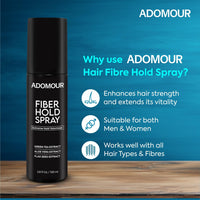 Adomour Thick Fiber Hold Spray 100ml | 2-in-1 Strong Hold Hair Fiber Lock & Setting Spray for Men & Women | Flaxseed, Aloe Vera & Green Tea | Non Greasy, Long Lasting | For All Hair Types & Fibers