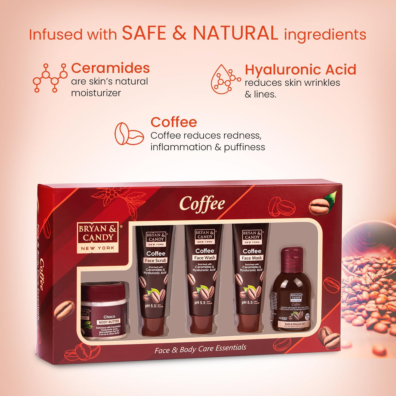 Bryan & Candy Coffee Bath Kit Women's Day Gift Set For Women & Men | Choco Body Butter, Face Wash, Face Scrub, Face Mask, Bath & Shower Gel | Vegan, pH 5.5, SLS & Paraben-Free |