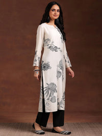 Monochrome Printed Silk Blend Straight Suit with Dupatta