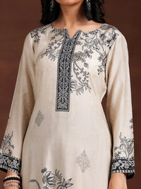Monochrome Printed Silk Blend Straight Suit with Dupatta