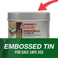 Coleman Scented Tin Citronella Candle - 3 Pack, S'Mores, Pine and Campfire Variety Pack 3 Pack - 6 oz tins