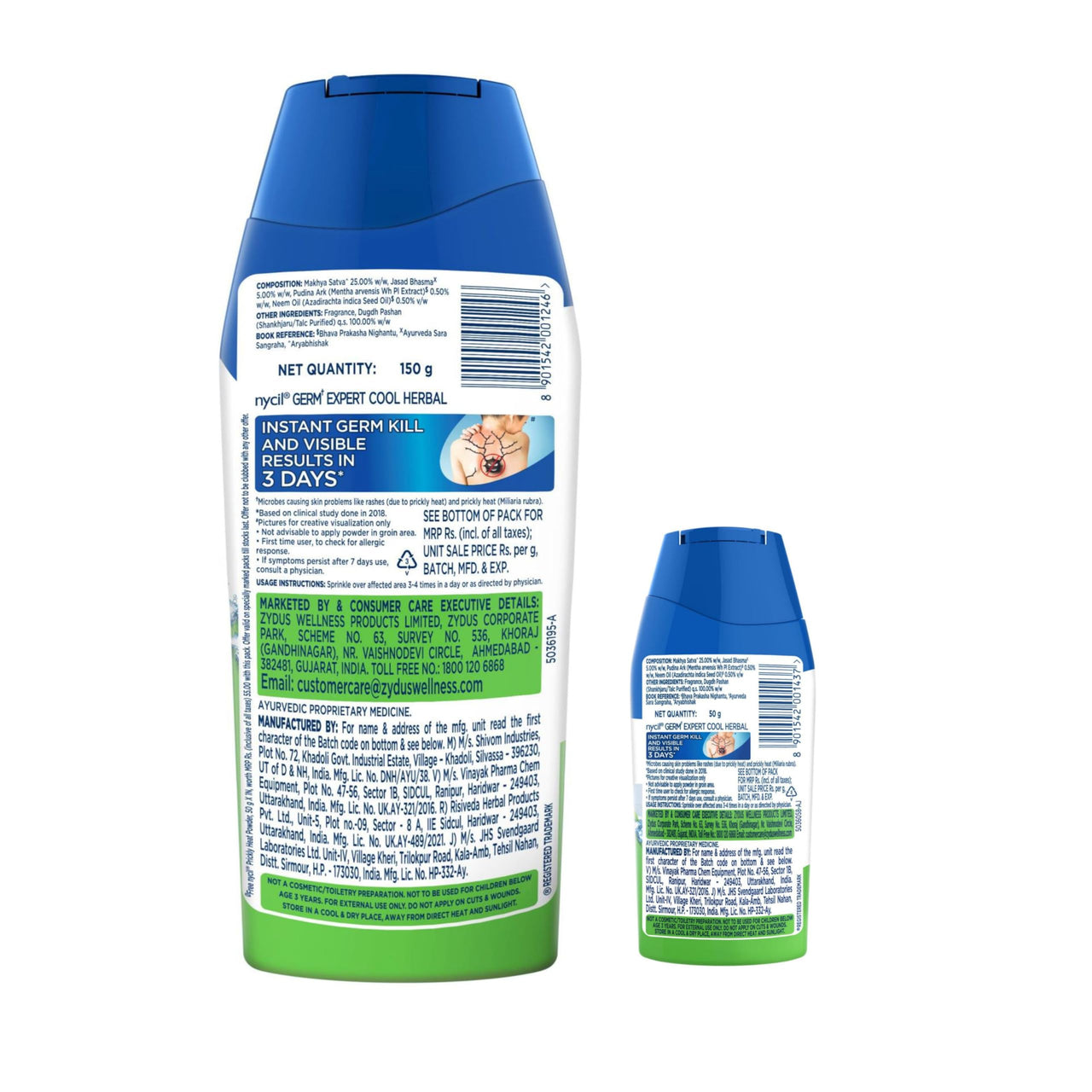 Nycil Germ Expert Cool Herbal Prickly Heat And Cooling Powder - 150 G + 50 G Free (Nycil Cool Herbal Powder) | Get Relief From Skin Problems (Pack of 3)