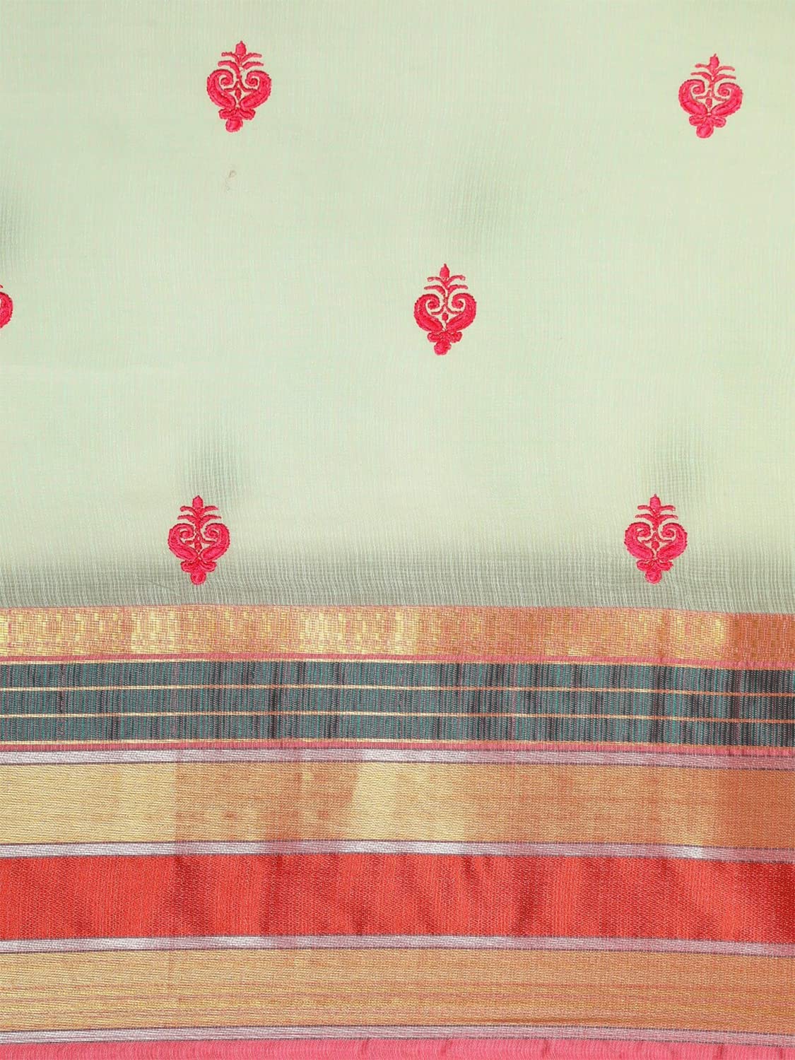leeza store Women's  Jacquard Dobby Butta Butti Rich Kota Doria Cotton Silk Saree With Blouse Piece Green