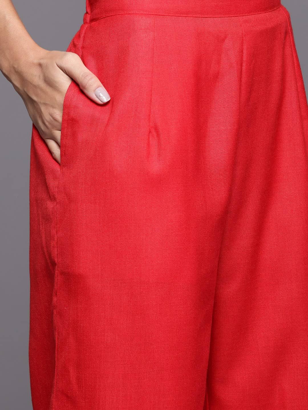 INDO ERA Women's  Solid Cotton Blend Straight Kurta Palazzo With Dupatta Set