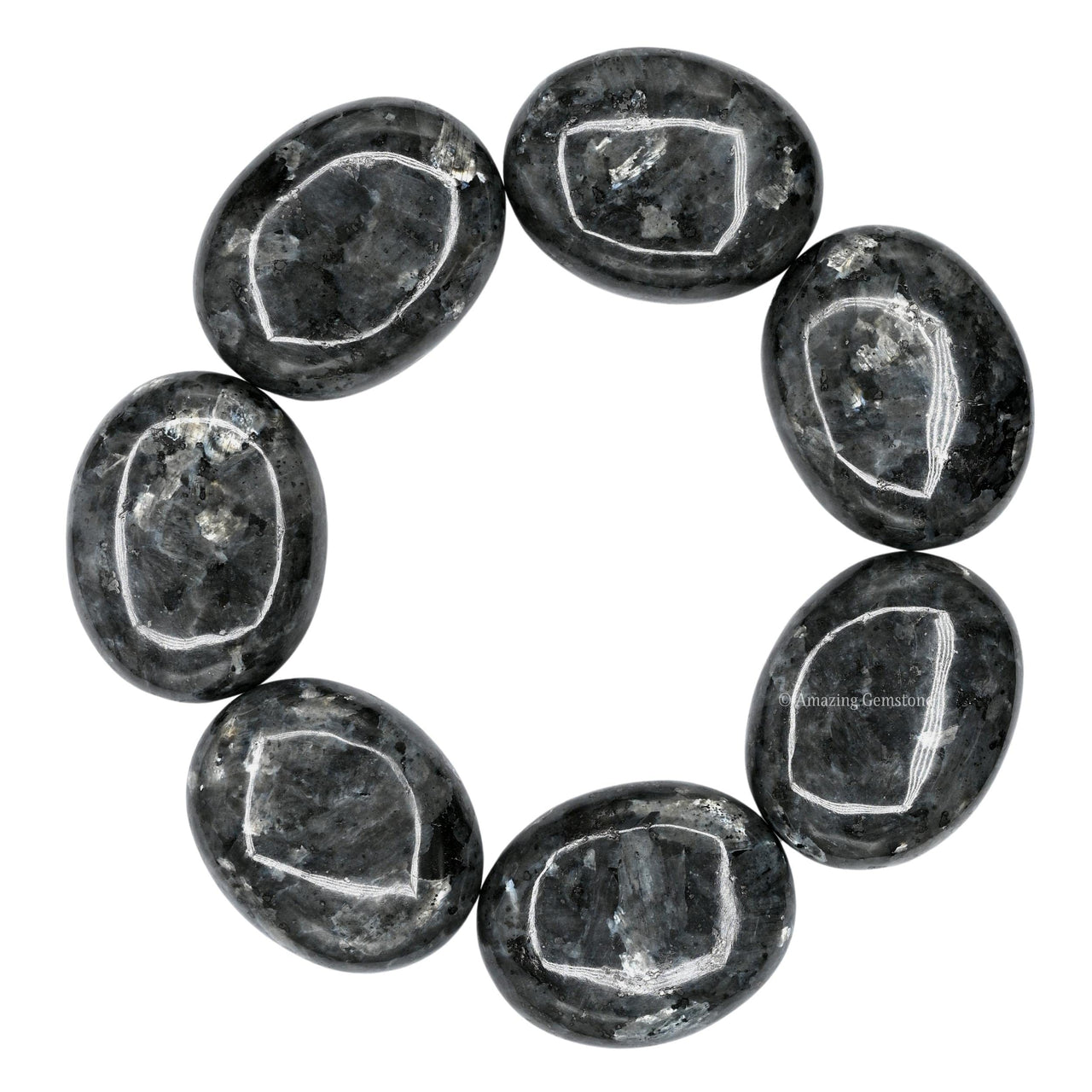 Larvikite Palm Stone - Hot Massage Worry Stone for Natural Body Chakra Balancing, Reiki Healing and Crystal Grid Larvikite