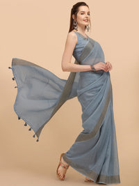 DUNGRANI Women's  Linen Saree With Blouse Piece