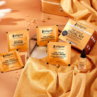 Pilgrim 24K Gold Facial Kit for Instant Radiance & Golden Glow: Includes Gold Cleanser, Scrub, Massage Cream, Facial Mask, Red Vine Mist & Toner (30ml)