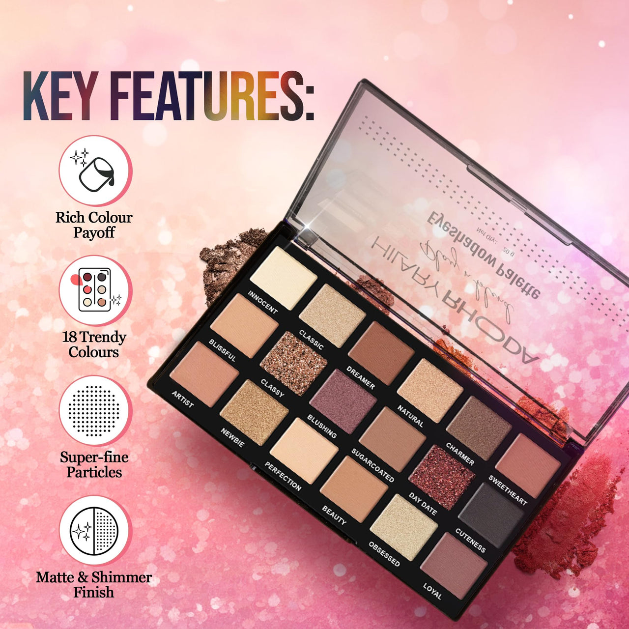 Hilary Rhoda Play N Blend Eyeshadow Palette | Matte & Shimmer Finish | Super-fine Particles | 18 Trendy Colours | Available in 2 Variants | Blends Easily - 20g (Day Dreamer - Shade 01)