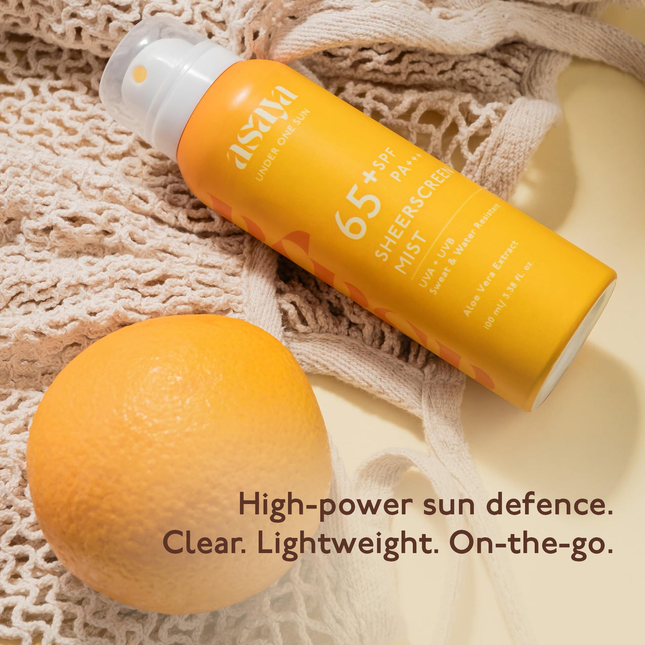 Asaya SPF 65+ Waterproof Sunscreen Spray | Broad Spectrum UVA/B Protection | Blue Light Sunscreen Protection | Quick Drying & Lightweight | No White Cast & Invisible Finish | Matte Finish | With Aloe Vera Extract for Hydration | Sweat & Water Resistant |