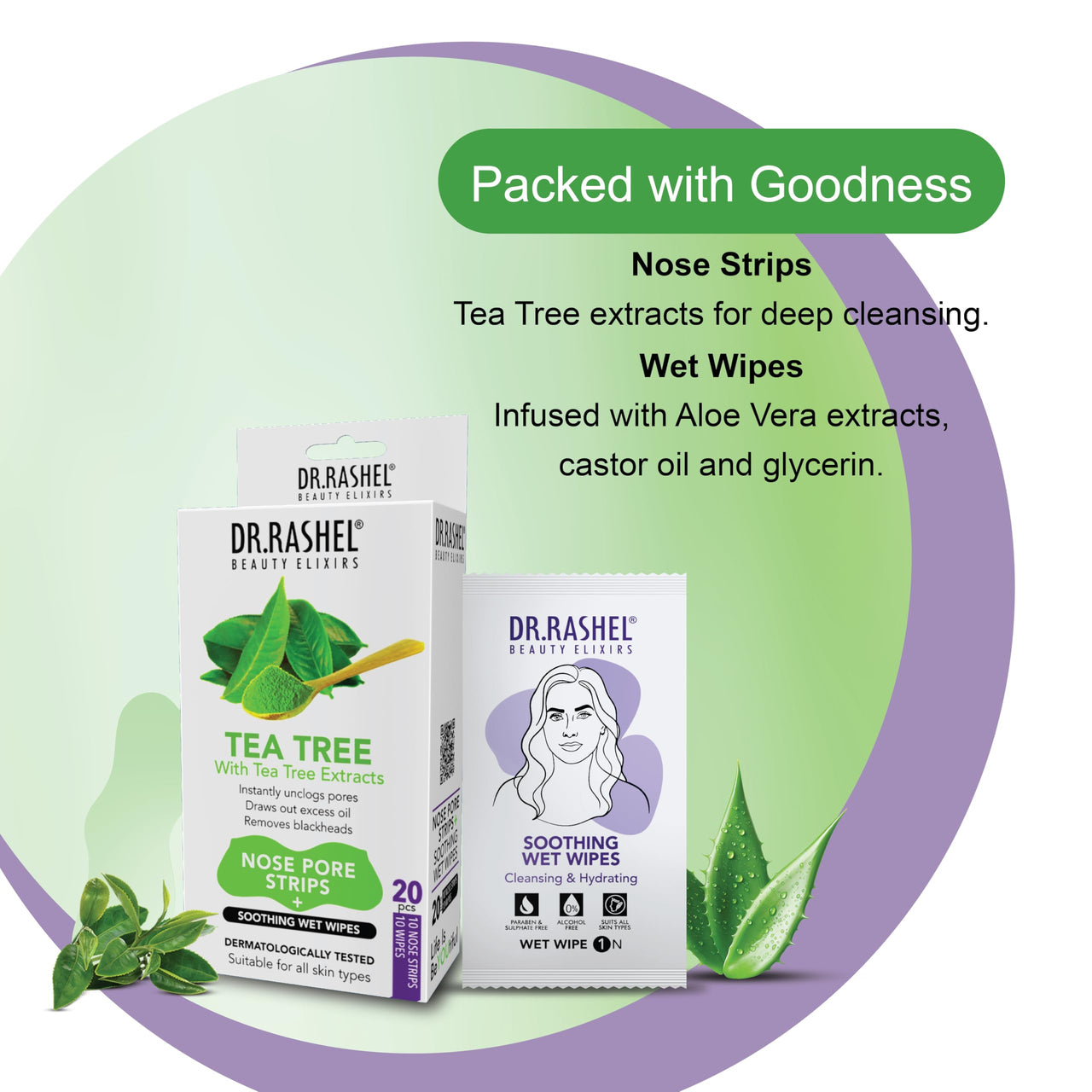 Tea Tree Nose Strips (Pack of 20) - 10 Pore Strips + 10 Wipes for Deep Cleansing & Blackhead Removal | Refreshing & Natural Tea Tree Oil Formula for Clearer Skin