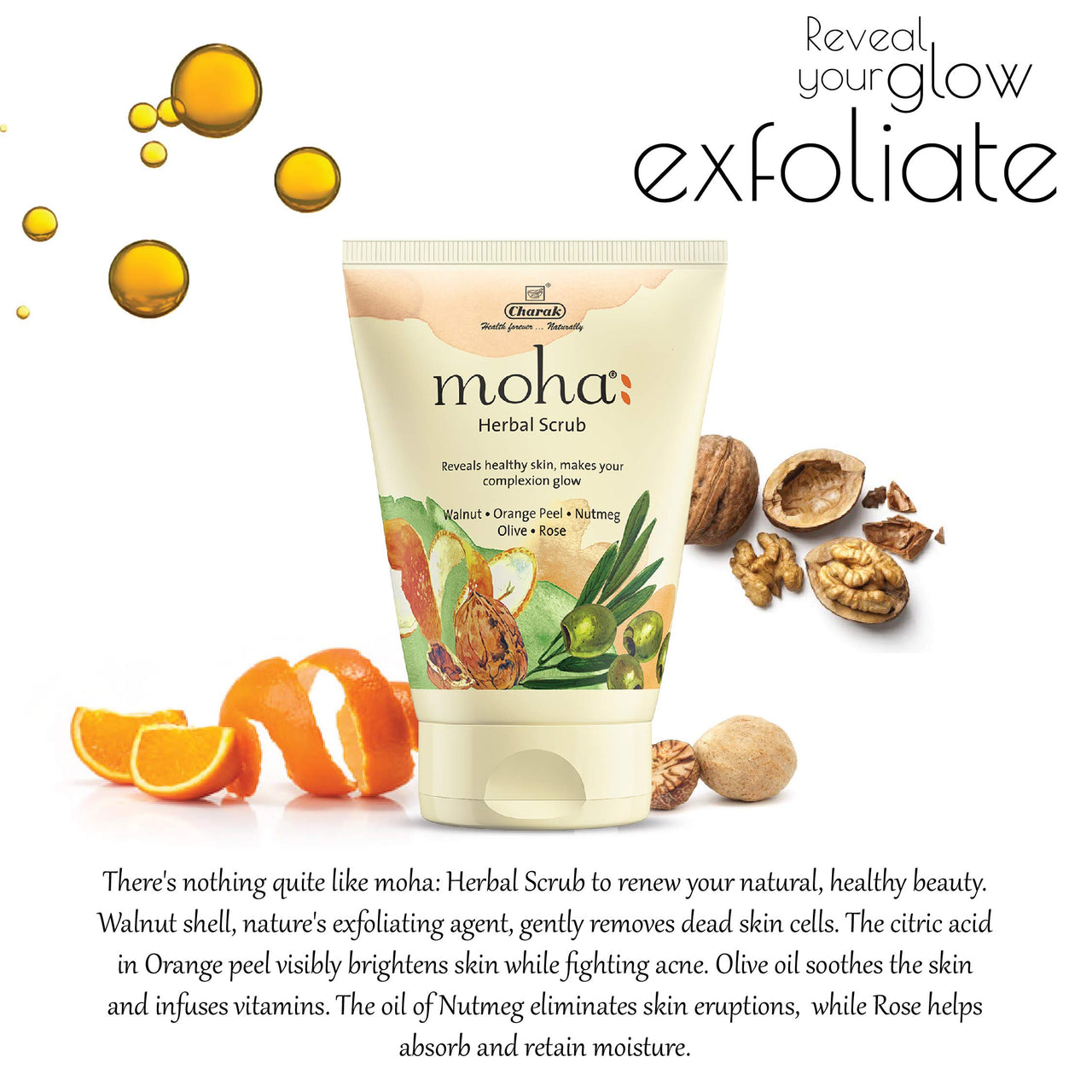 moha: Herbal Scrub (100 GM) | Face Scrub | Blend Of Walnut, Orange Peel & Oilve Oil for Skin Brightening, Exfoliate Face, For All Skin Type (Pack Of 1)
