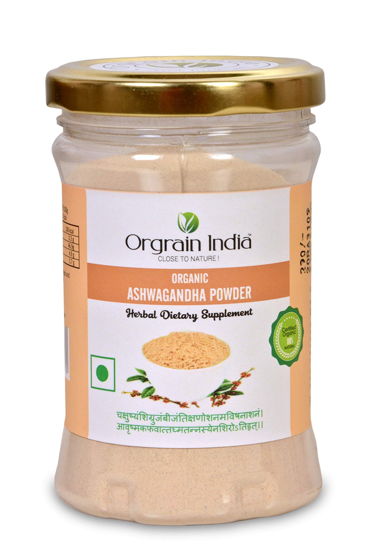 Orgrain India Organic Ashwagandha Root Powder 200g (Pack of 2 * 100g) |