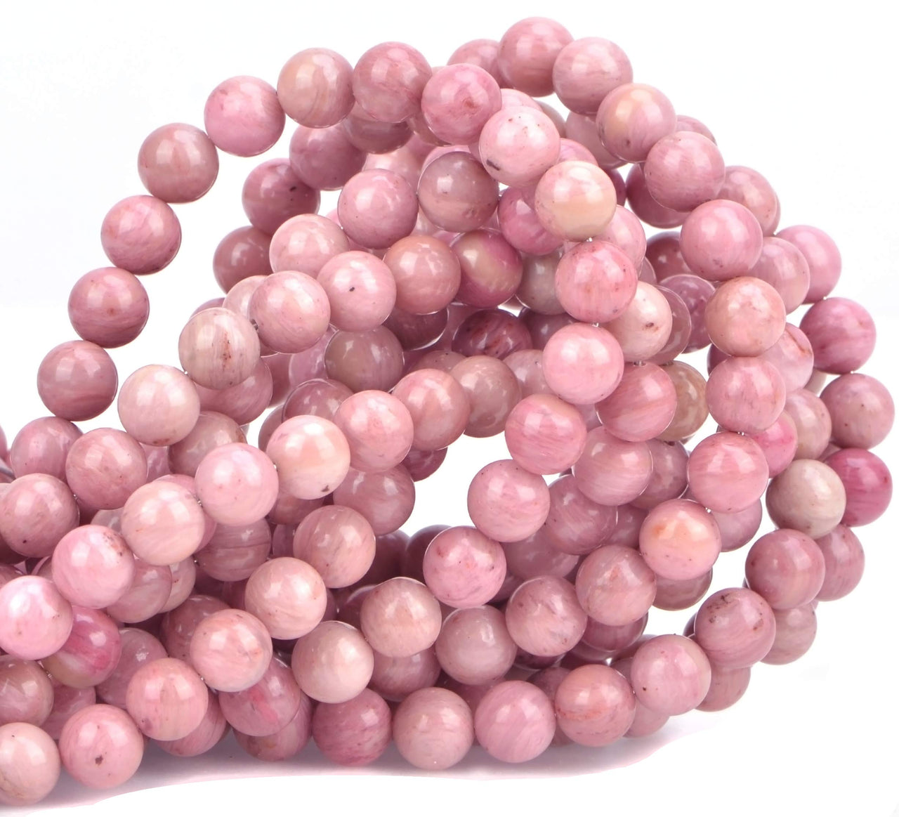 80Pcs Natural Crystal Beads Stone Gemstone Round Loose Energy Healing Beads with Free Crystal Stretch Cord for Jewelry Making (Rhodochrosite, 10mm) Rhodochrosite