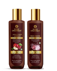 Khadi Organique Apple Cider Vinegar & Red Onion Shampoo Combo | Gentle & Natural Detox Formula that Helps Remove Dandruff & Buildup | Natural Shampoo with No Sulphate & No Paraben | Best Suitable for Women & Men - Pack of 2 - 2x200ml