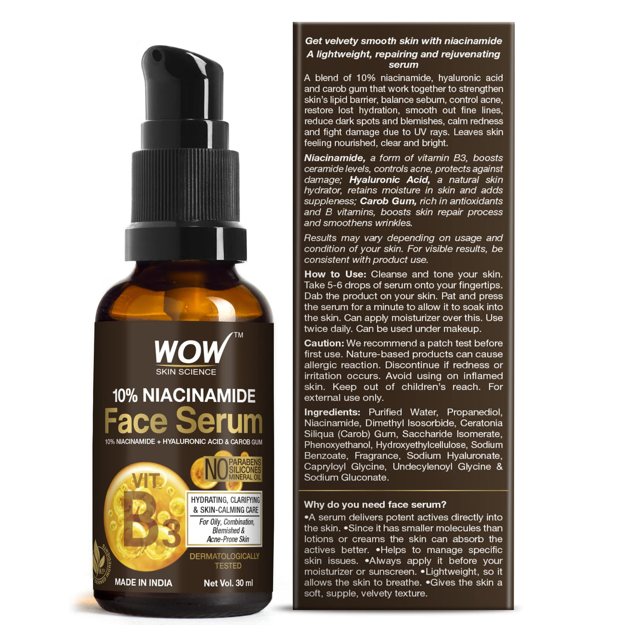 WOW Skin Science 10% Niacinamide Serum For Blemishes, Oil Control & Acne Spots - 30ml