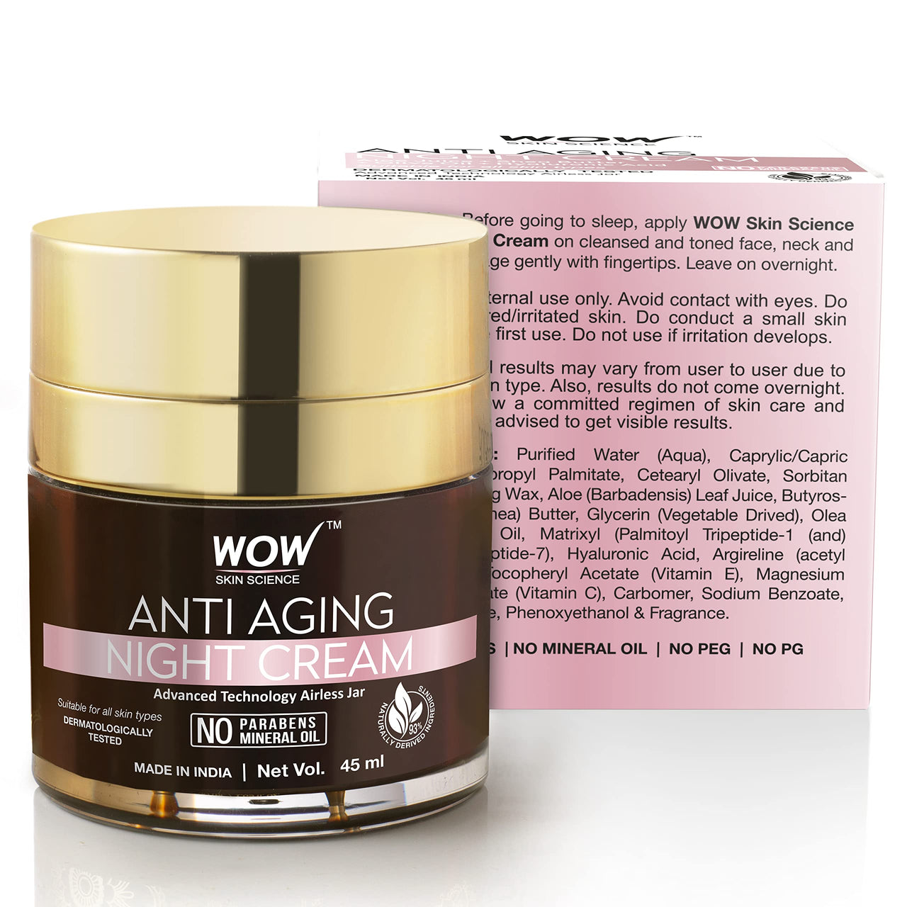 WOW Skin Science Anti Aging Night Cream - No Minerals And No Parabens - Infused With Matrixly 3000 Peptide, Hyaluronic Acid & Vitamin C - 50Ml