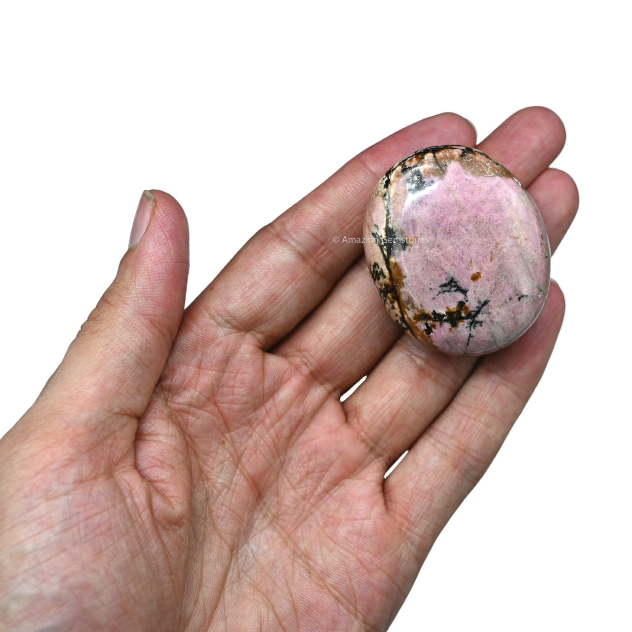 Rhodonite Palm Stone - Hot Massage Worry Stone for Natural Body Chakra Balancing, Reiki Healing and Crystal Grid Rhodonite