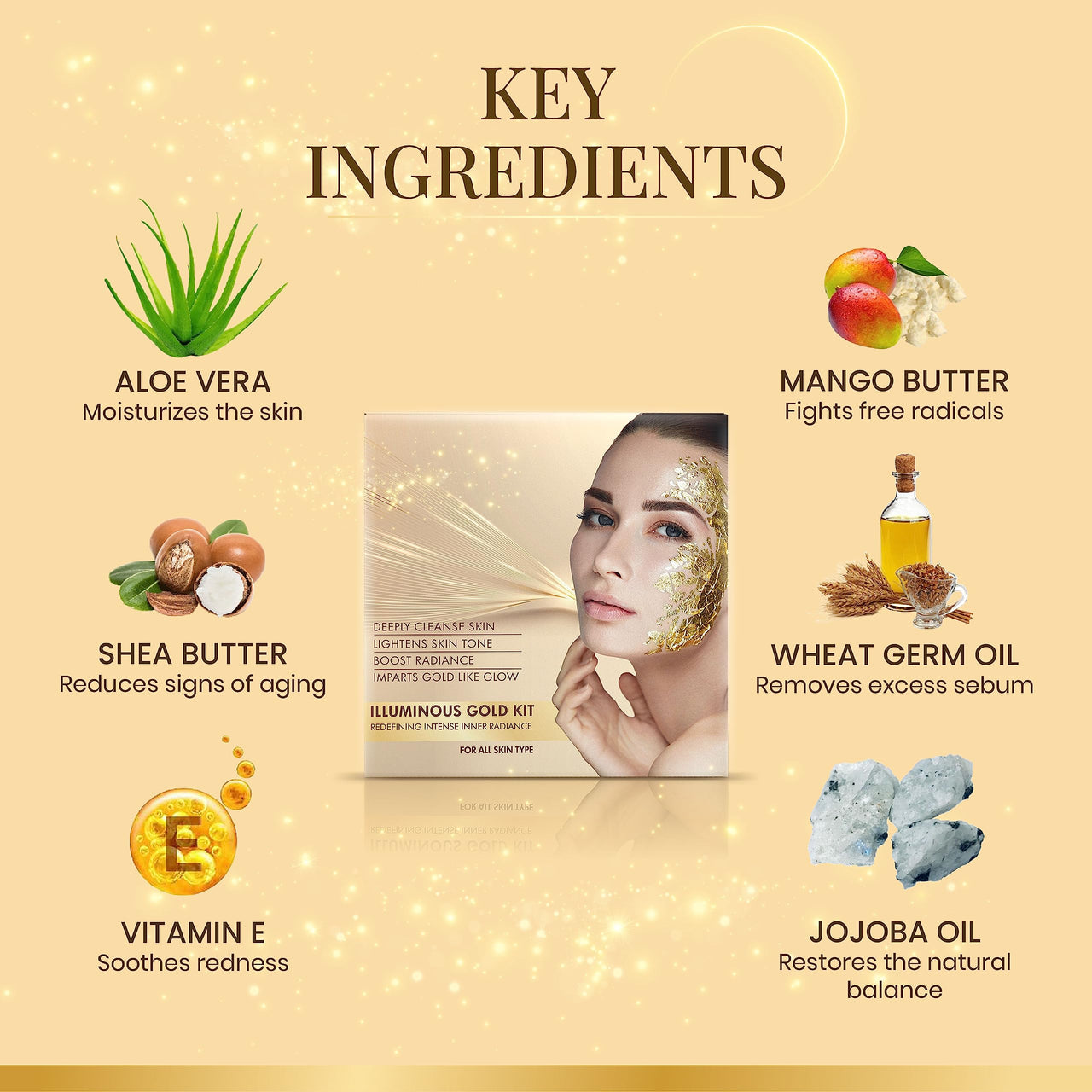 Ozone Illuminous Gold Facial Kit For Men & Women | Ideal For All Skin Type | 6 Easy Step Facial Kit For Natural Golden Glow, Radiant & Luminous Skin (Pack of 2)