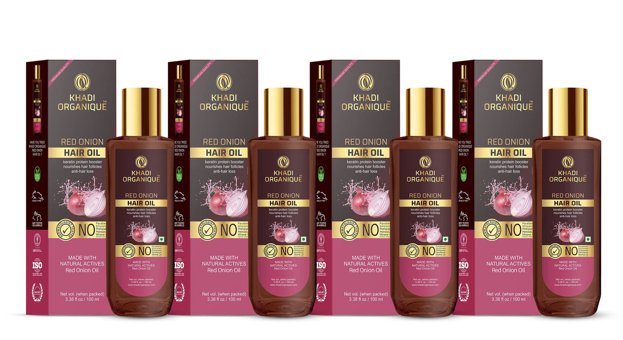 Khadi Organique Red Onion Hair Oil (Pack of 4) 400 ml