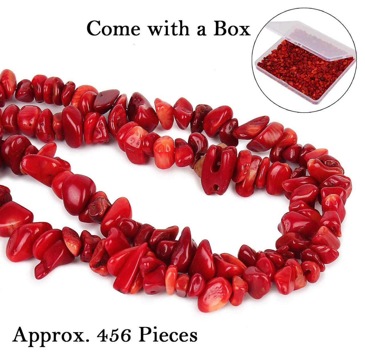 456 PCs Natural Chip Stone Beads, 5-8mm Irregular Multicolor Gemstones Loose Crystal Healing Red Coral Rocks with Hole for Jewelry Making DIY Crafts