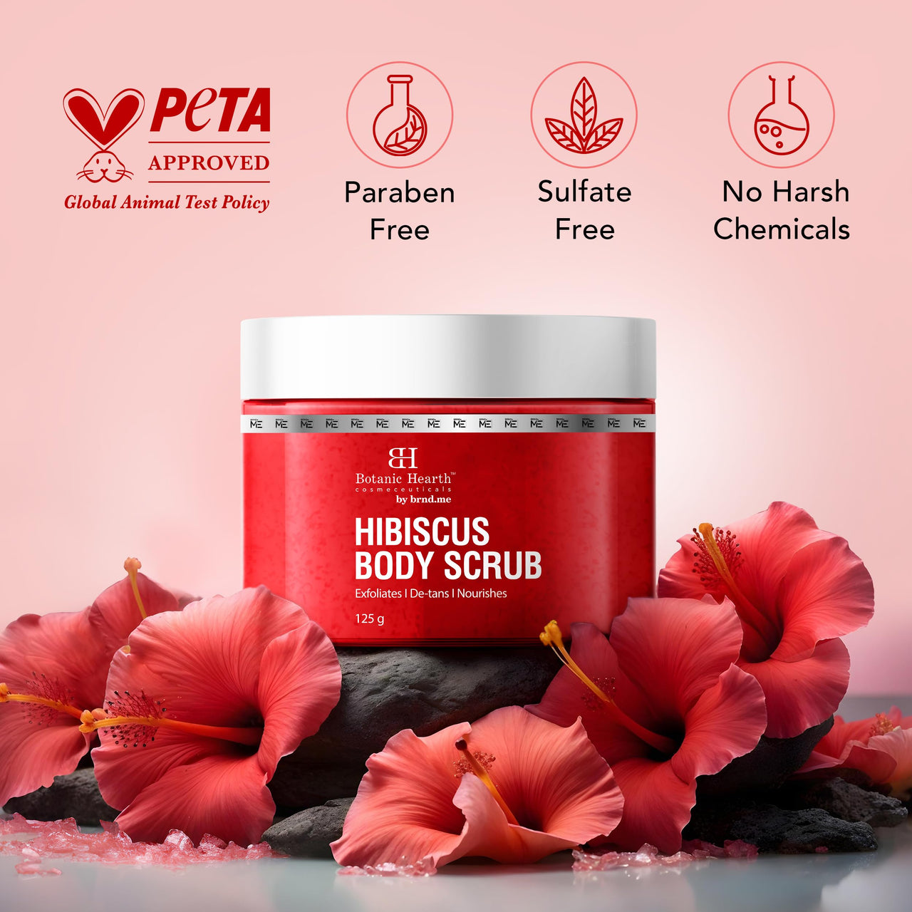 Botanic Hearth Hibiscus Body Scrub | Exfoliating & Hydrating Scrub for Glowing, Smooth Skin | Infused with Natural Botanicals & Essential Oils | For All Skin Types | 125g