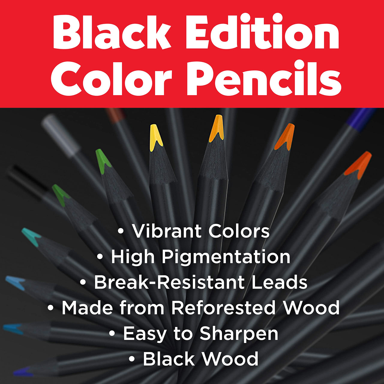 Faber-Castell Black Edition Colored Pencils - 50 Count, Black Wood and Super Soft Core Lead, Art Colored Pencils for Adult Coloring, Teens, Kids and Beginners