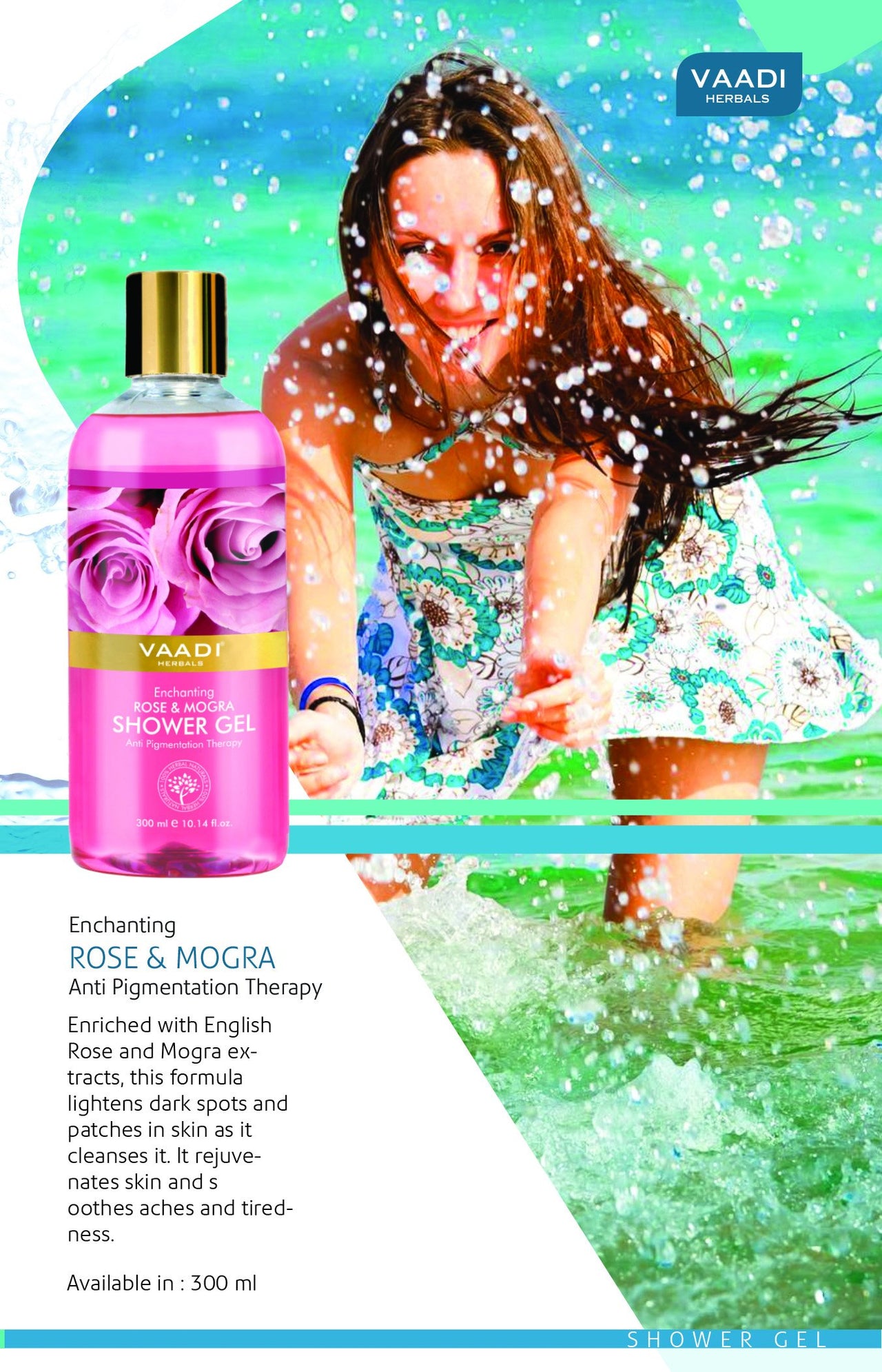 Vaadi Herbals Shower Gel, Enchanting Rose and Mogra, 300ml