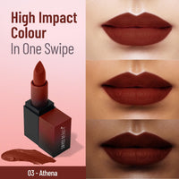Swiss Beauty Hd Matte Pigmented Smudge Proof Lipstick | Creamy Matte Long Stay Lipstick | Athena, 3.4g