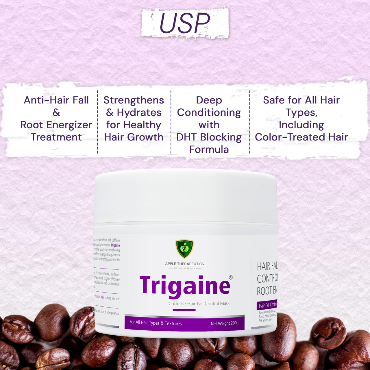 Trigaine Caffeine Hair Fall Control Mask | 200ml | Anti-Hair Fall & Root Energizer Treatment with Saw Palmetto & Ginseng | Strengthening & Hydrating Scalp Health, Hair Growth, & Deep Conditioning
