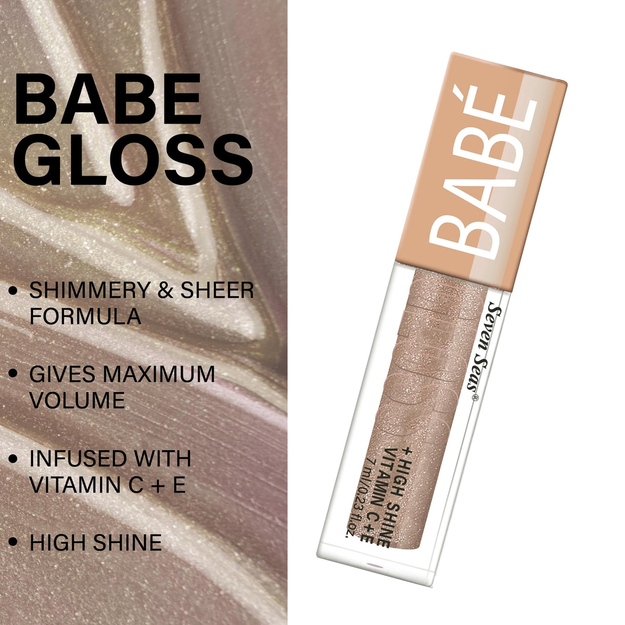 Seven Seas Babe Glittery Lip Gloss With High Shine Lip Color For Glossy Look |Lightweight Non Sticky Lip shiner For Moisturizing Lips (Rose,7ML)