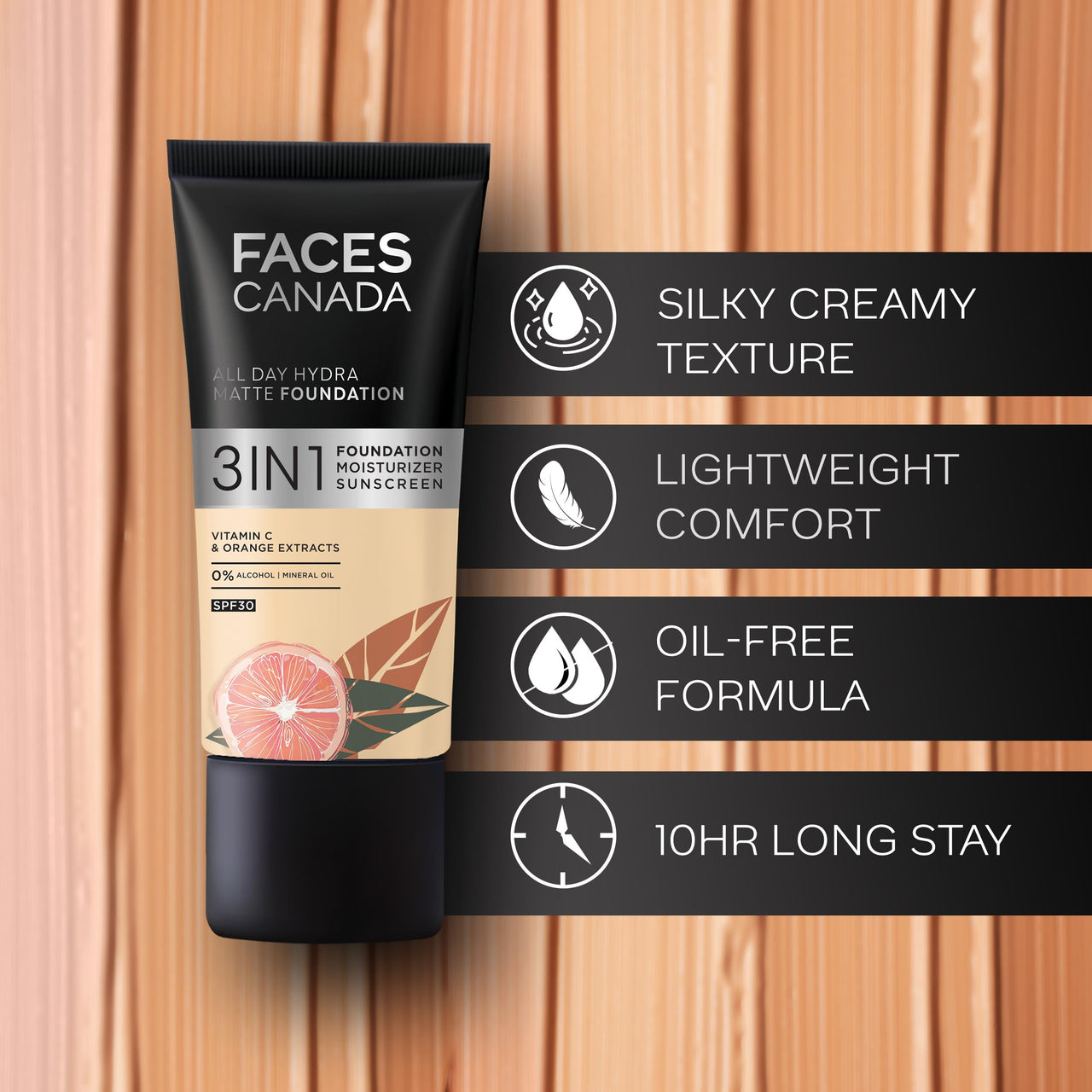 FACESCANADA All Day Hydra Matte Foundation|3-In-1 Foundation + Moisturizer + Spf 30|24 Hr Aloe Hydration & Vitamin C|10Hr Long Wear|Medium To High Buildable Coverage|Medium Natural 022|25Ml - Cream