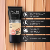 FACESCANADA All Day Hydra Matte Foundation|3-In-1 Foundation + Moisturizer + Spf 30|24 Hr Aloe Hydration & Vitamin C|10Hr Long Wear|Medium To High Buildable Coverage|Medium Natural 022|25Ml - Cream